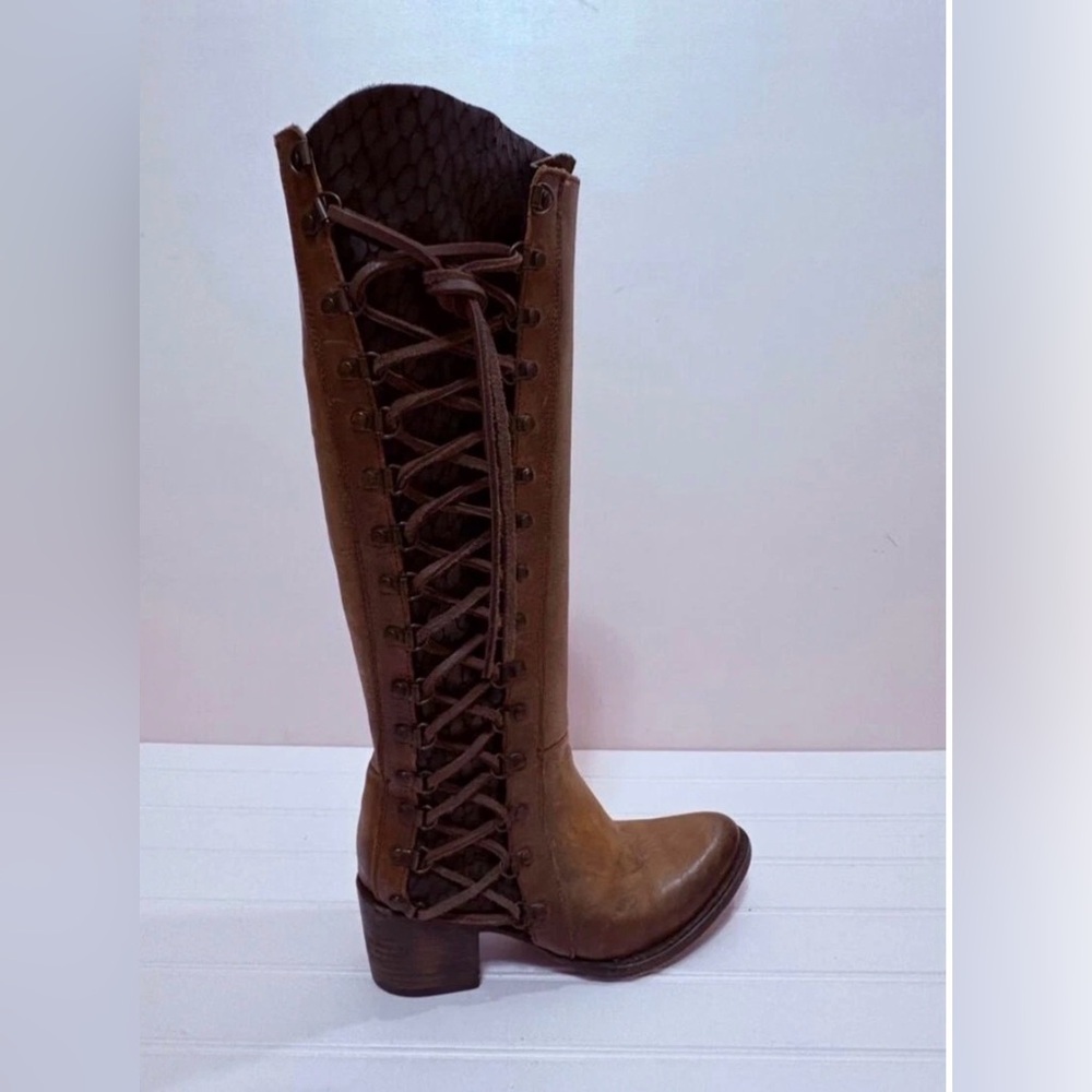 FREEBIRD by Steven Wyatt Cognac Brown Leather Lace-Up Riding Boots Size 6